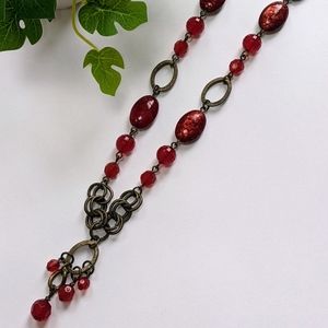 Premier Design red cranberry link vintage look beaded necklace